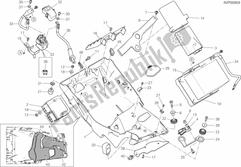 All parts for the Battery Holder of the Ducati Multistrada 1200 S ABS 2017